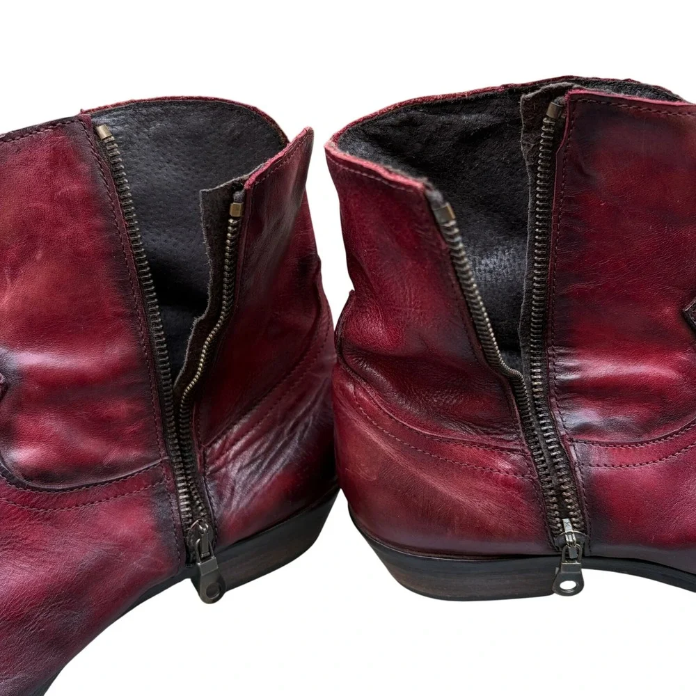 KBR Womens Italian Leather Ankle Cowgirl Boots 42 Burgundy Studded Metal Toe Cap